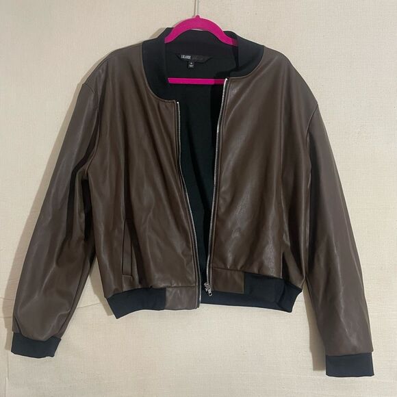 LuLaRoe Women’s Stevie Bomber Jacket Elegant Collection Faux Leather XL Brown - Picture 1 of 6